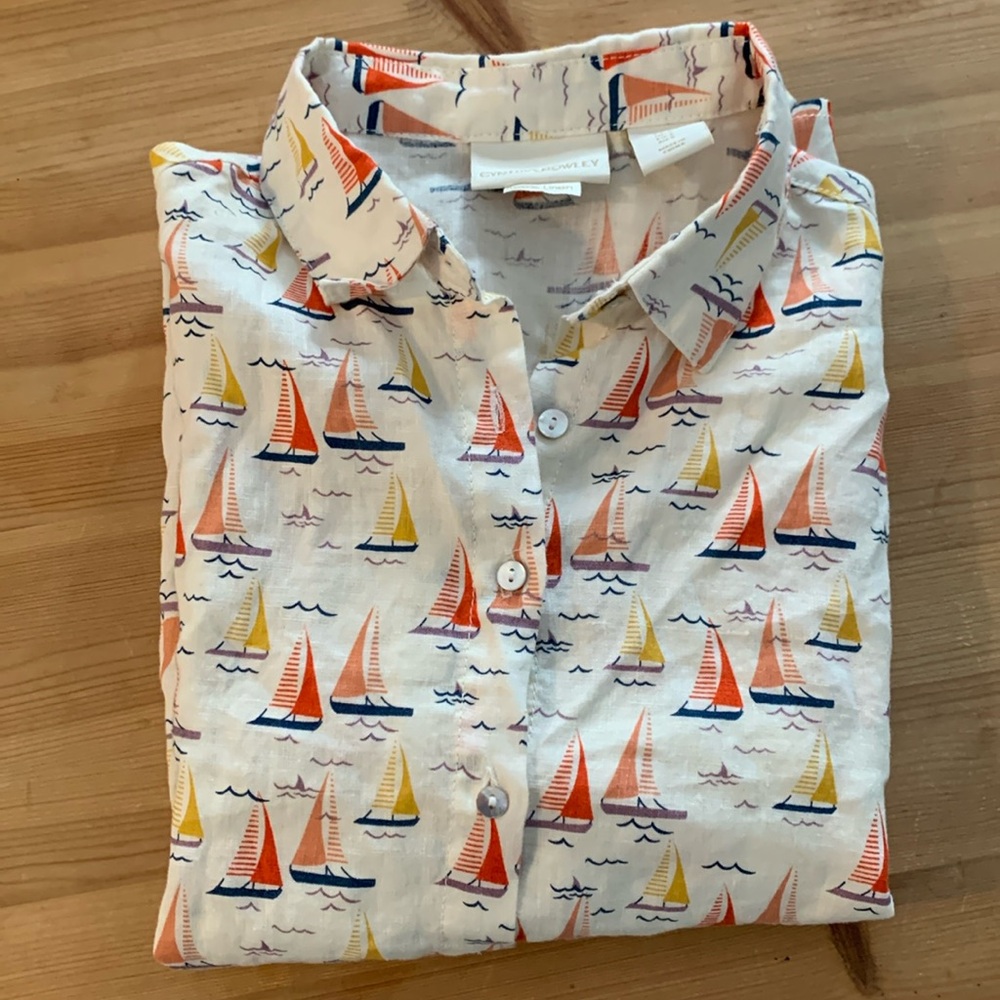 Cynthia rowley 100% linen sailboat shirt size small
